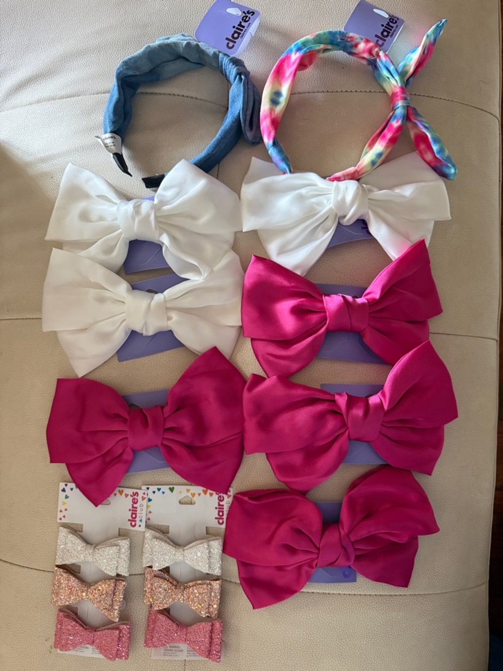 Claire's Hot Pink, White, Blue & Tie-Dye Bow and Headband Set